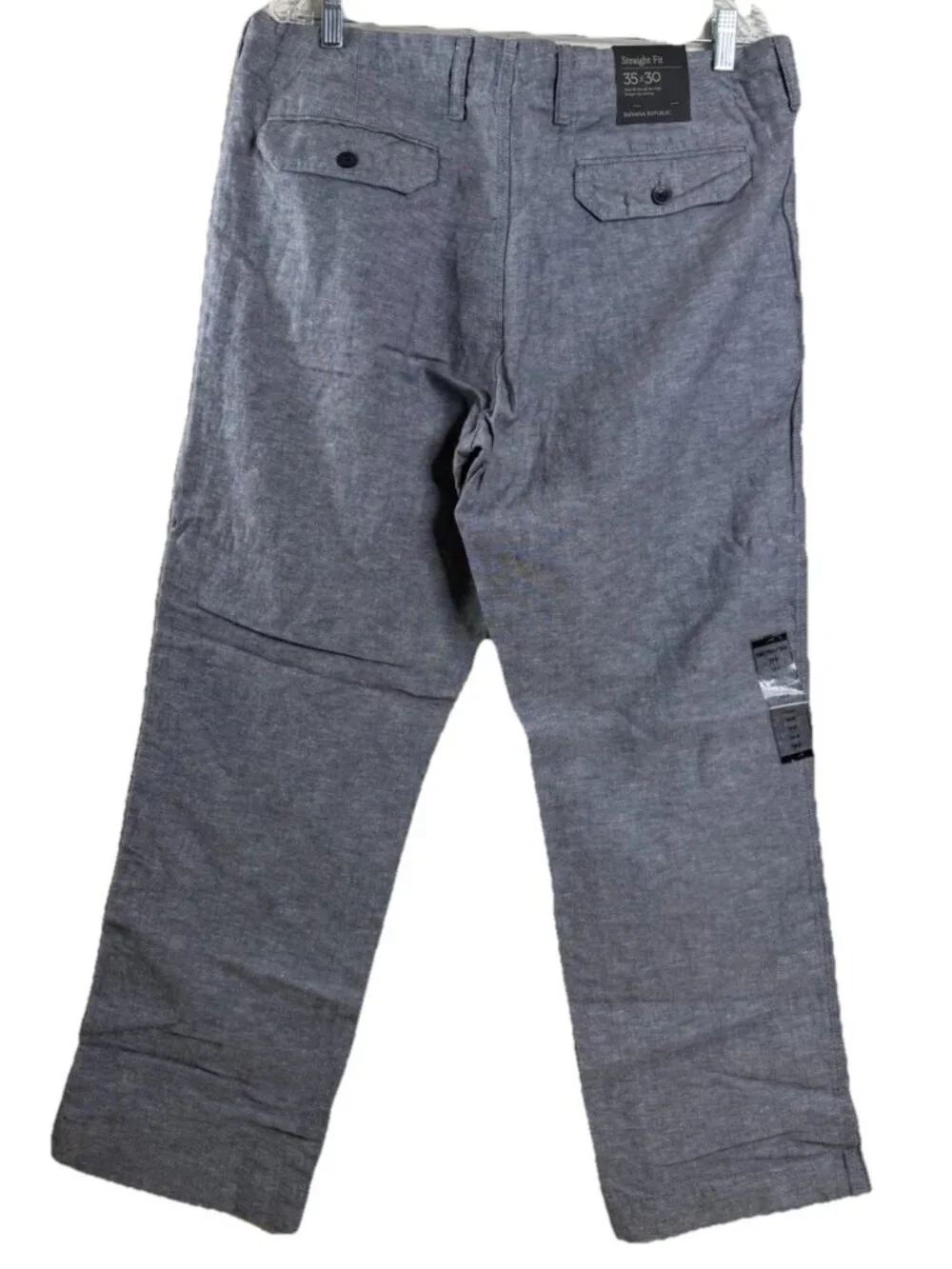 Banana Republic 35x30 Men Linen Blend Pants Straight Fit Blue/Gray Chambray NWT